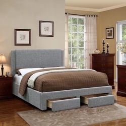 Queen Size Grey Tufted Bed With Orthopedic Mattress 