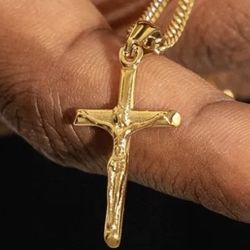 New Gold Crucifix Pendant Chain Religion Jesus 