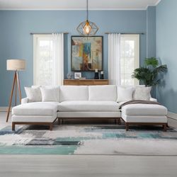 Coastal Beige Linen U Shape Sectional On Sale