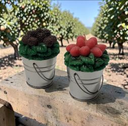 (Lot Of 2) 1997 Avon Blackberry/Strawberry Scented Candle Bucket Pail Farmhouse. The selected items are a pair of Vintage Avon Accents Figural Berry C