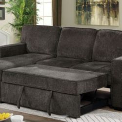 Brand New Dark Grey Super Plush Chenille Sectional Sofa Storage Sleeper 