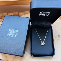 Steven Singer Rose Necklace | Sterling Silver & Rose Gold | Diamond | New in Box
