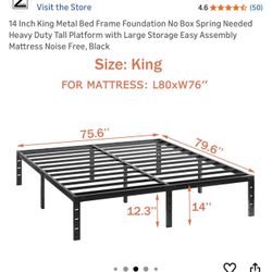 King Bed Frame - 14” Space Underneath