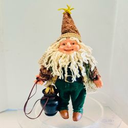 Leprechaun Elf Figurine Holding Pot Of Gold 12” Plastic & Fabric at Patrick’s day