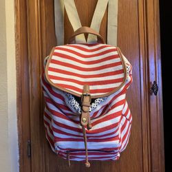 Women’s backpack purse, red and white striped good condition gently used