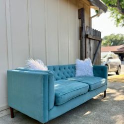 Teal Mid-Century Velvet Sofa | Free Delivery
