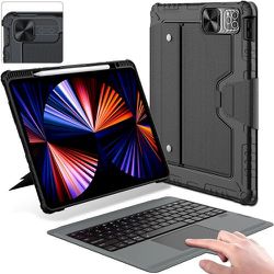 Nillkin iPad Pro 12.9 Case with Keyboard, Keyboard Case for iPad Air 13 2024 (M2) and iPad Pro 6th/3rd/4th/5th Gen with Slide Cover and Trackpad, Deta
