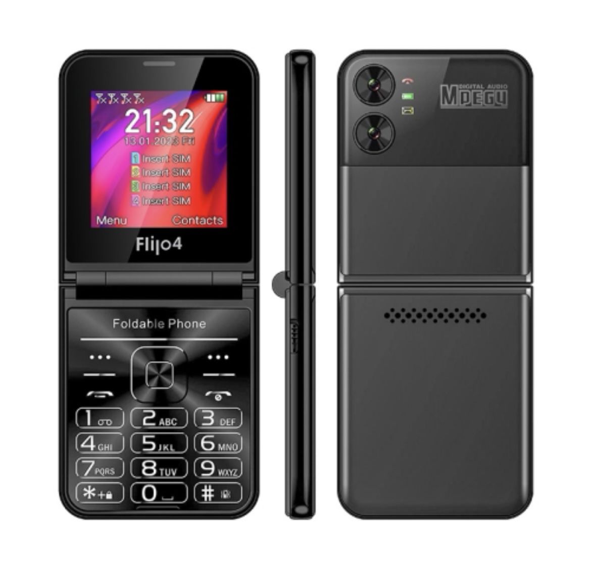 UNIWA F265 Flip Style Phone, 2.55 inch Mediatek MT6261D, FM, 4 SIM Cards, 21 Keys(Black)
