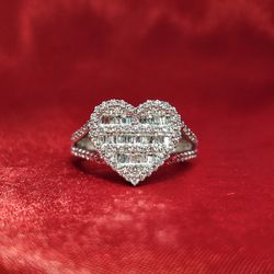10k White Gold Diamond Heart Ring 1.02 ctw