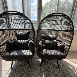 $225 PAIR Nicesoul Boho Grey Rattan Egg Chairs - MINT / Indoor Only