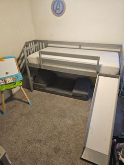 Gray Twin Loft Bed with Slide