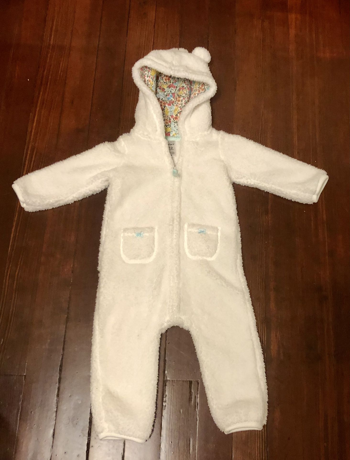 Carter’s Baby Girl 12 Month Serpa Bear hooded Jumpsuit - Vintage Baby 12m