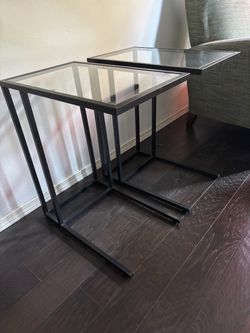 Set of 2 Ikea Metal and Glass C Tables