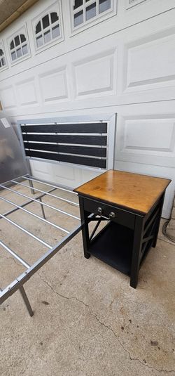** Full Size Metal platform bed frame with wooden nightstand *