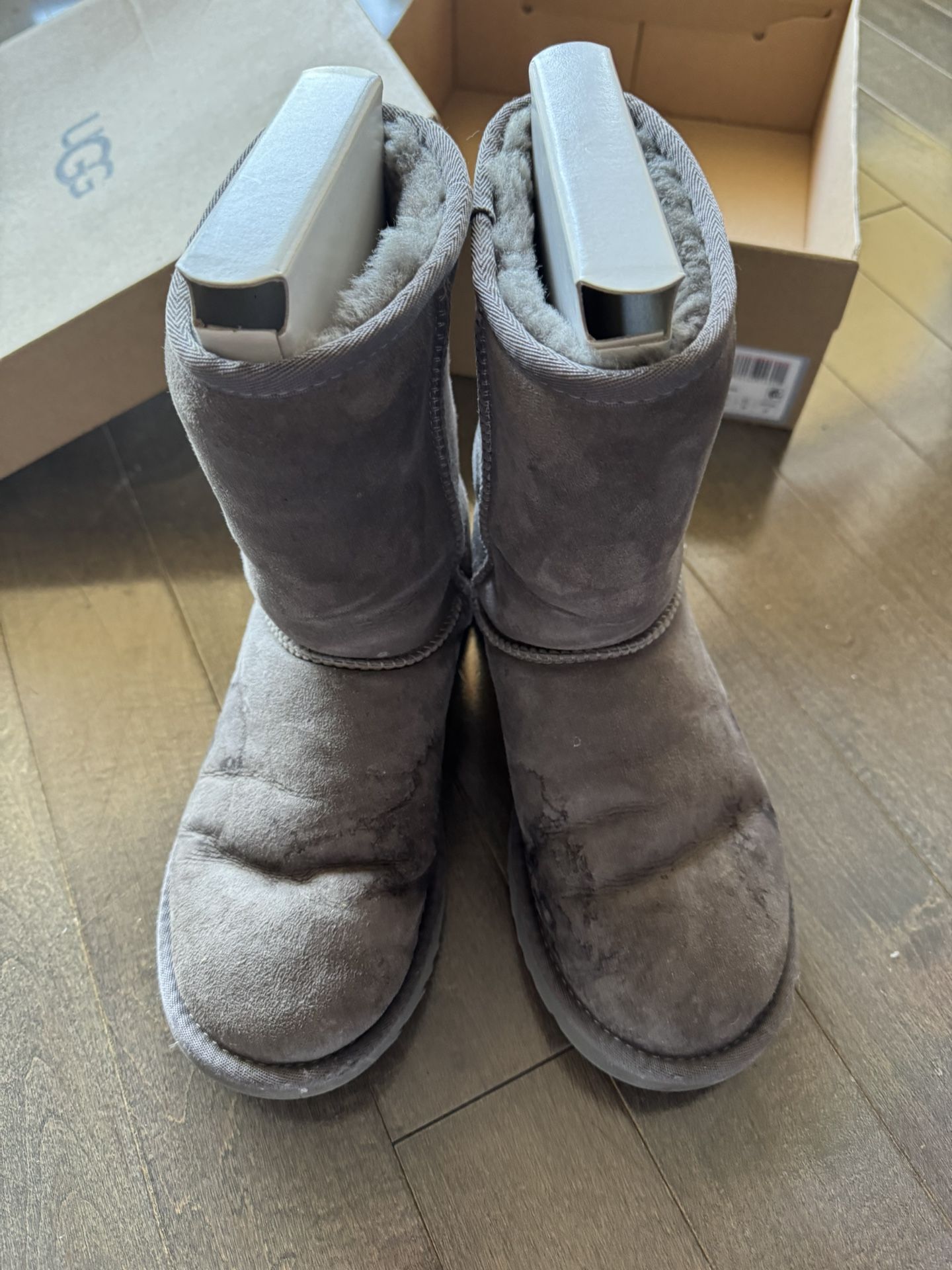 UGG Australia classic short winter boots grey color Size: 8 In good condition. Worn only few times. Some water traces on the front of the boots.
