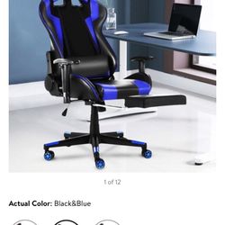 Racing Style Gaming Chair - 90°-180° Reclining Ergonomic Leather Chair with Adjustable Footrest & Armrest, High Back Office or Gaming Chair