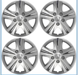 Custom Accessories Wheel Covers Set of 4, 15” GT-5 Hubcaps, Silver-Chrome Durable ABS Plastic Wheel Covers with Retention Ring, Fits Most 15” Steel Wh