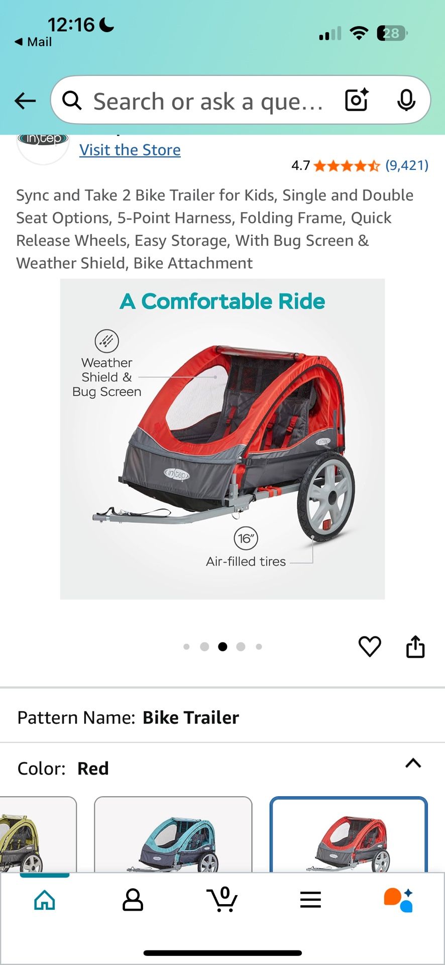 In Step Bike Trailer For 2 Passengers.