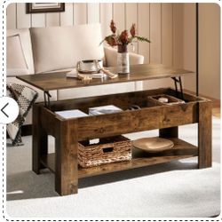  Lift Top Coffee Table with Hidden Compartment & Open Shelf Rustic Brown NEW