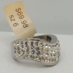 Steel Revolt Ring, Cz DIA, Sz6, New with tag, Stainless Steel, Solid vintage Ring.
