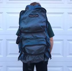 Camp trails navy metal frame back packing adjustable backpack camping hiking