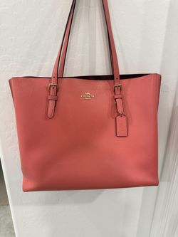 Coach Mollie Tote 25 Pebbled Leather Bag Strawberry Red Coral Style 1671