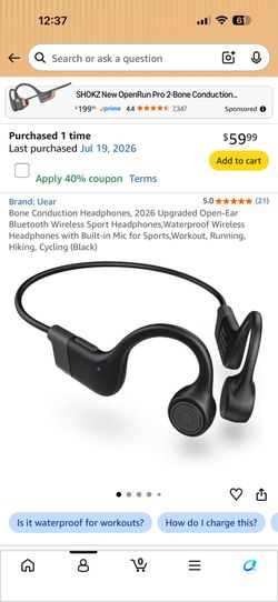 Bone Conduction Headphones, 2026 Upgraded Open-Ear Bluetooth Wireless Sport Headphones,Waterproof Wireless Headphones with Built-in Mic for Sports, Wo