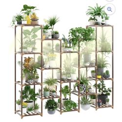 Wood Plant Stand With Grow Lights Indoor Plants Outdoor Corner Plant Shelf Flower Stands For Living Room Balcony Garden