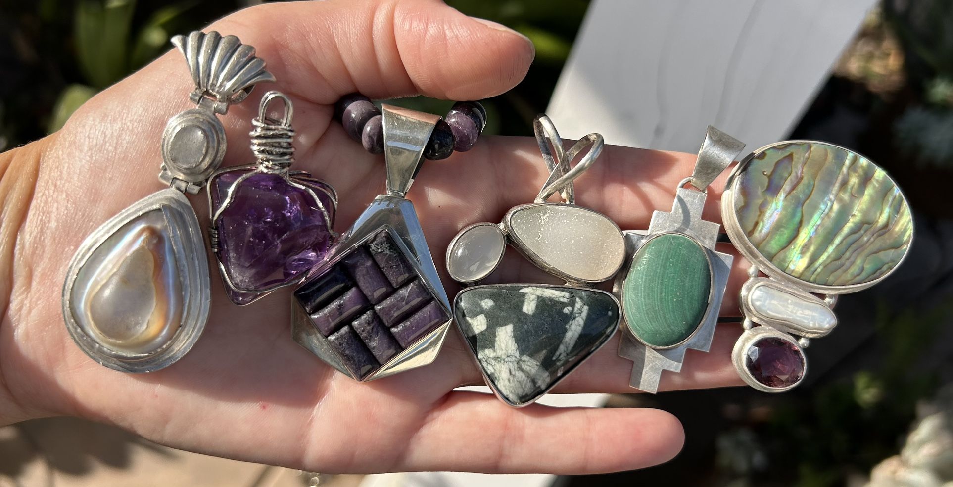 Assorted Vintage Sterling Silver Necklaces, Gemstones Amethyst 925 Jewelry Pendants