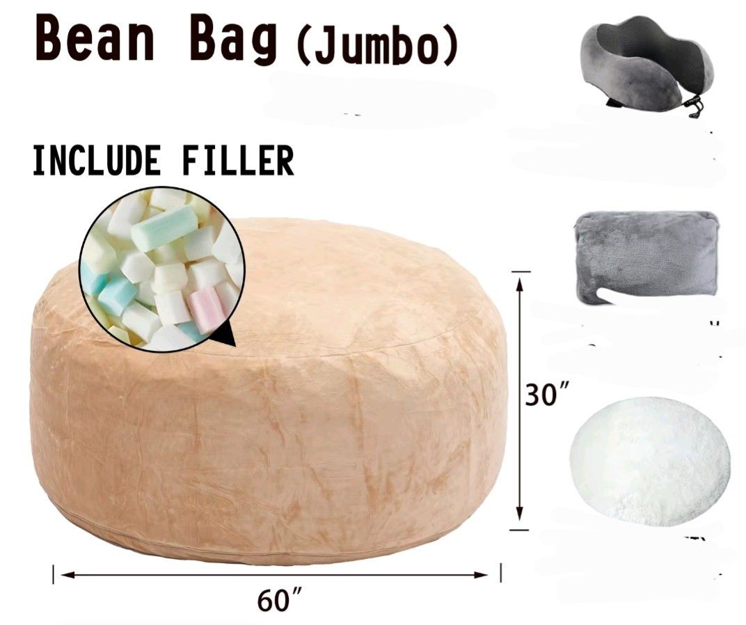 Cream/Beige Jumbo Memory Foam Bean Bag
