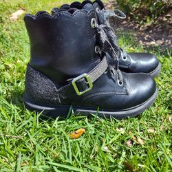 Girls 6 Black Silver Rhinestone Combat Boots