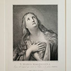 Guido Reni Santa Maria Magdalena Antique Engraving 21x26 1803 Juan Brunnetti