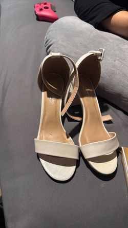 White Ankle Strap Block Heel Sandals