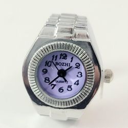 Silver Women's Men's Santos ring watch Quartz movement Purple Lilac Face Gift