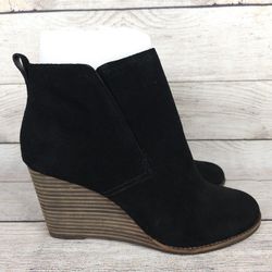 LUCKY BRAND Yoniana Black Suede Wedge Ankle Boots Booties Shoes Women's Size 12M