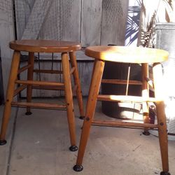 2 Vintage Wood Stools
