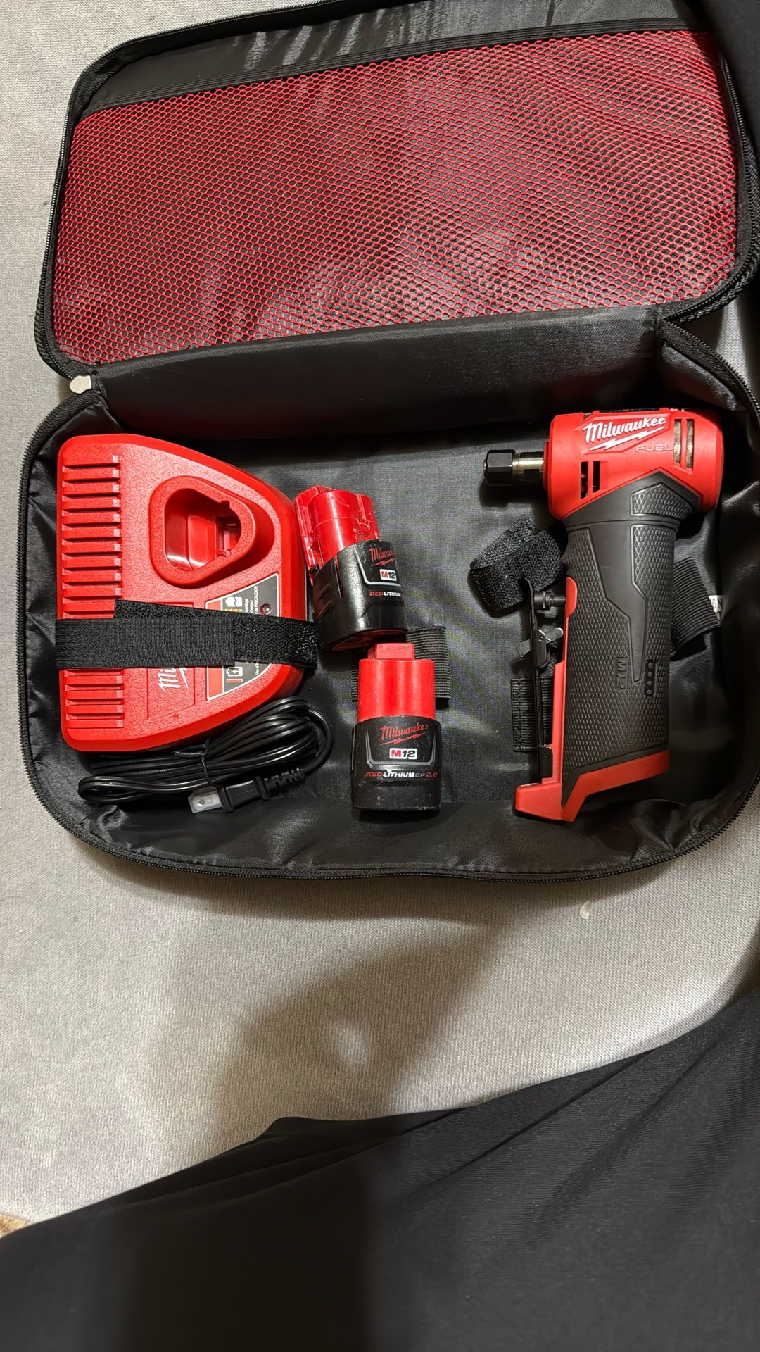M12 FUEL 12V Lithium-Ion Brushless Cordless 1/4 in. Right Angle Die Grinder Kit w/ (2) 2.0Ah Batteries
