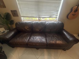 Brown leather couches