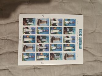 20 postage stamps titled "Pacific Lighthouses,