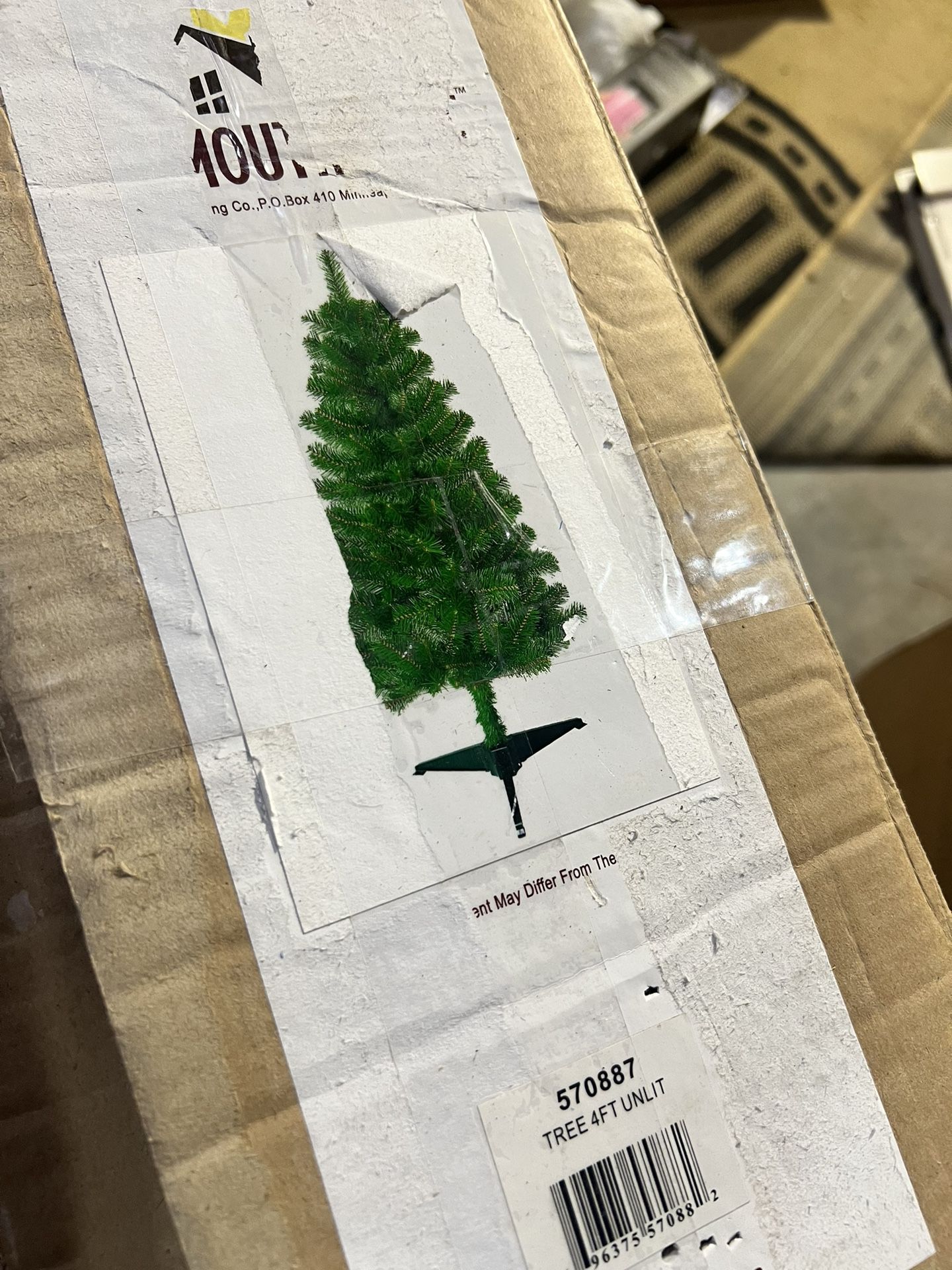 New (Open Box) 4 foot Christmas Tree with plastic base (unlit)