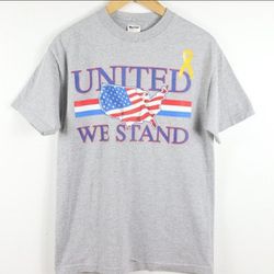 Vintage 90s United We Stand Men's Medium Grey Short Sleeve Shirt