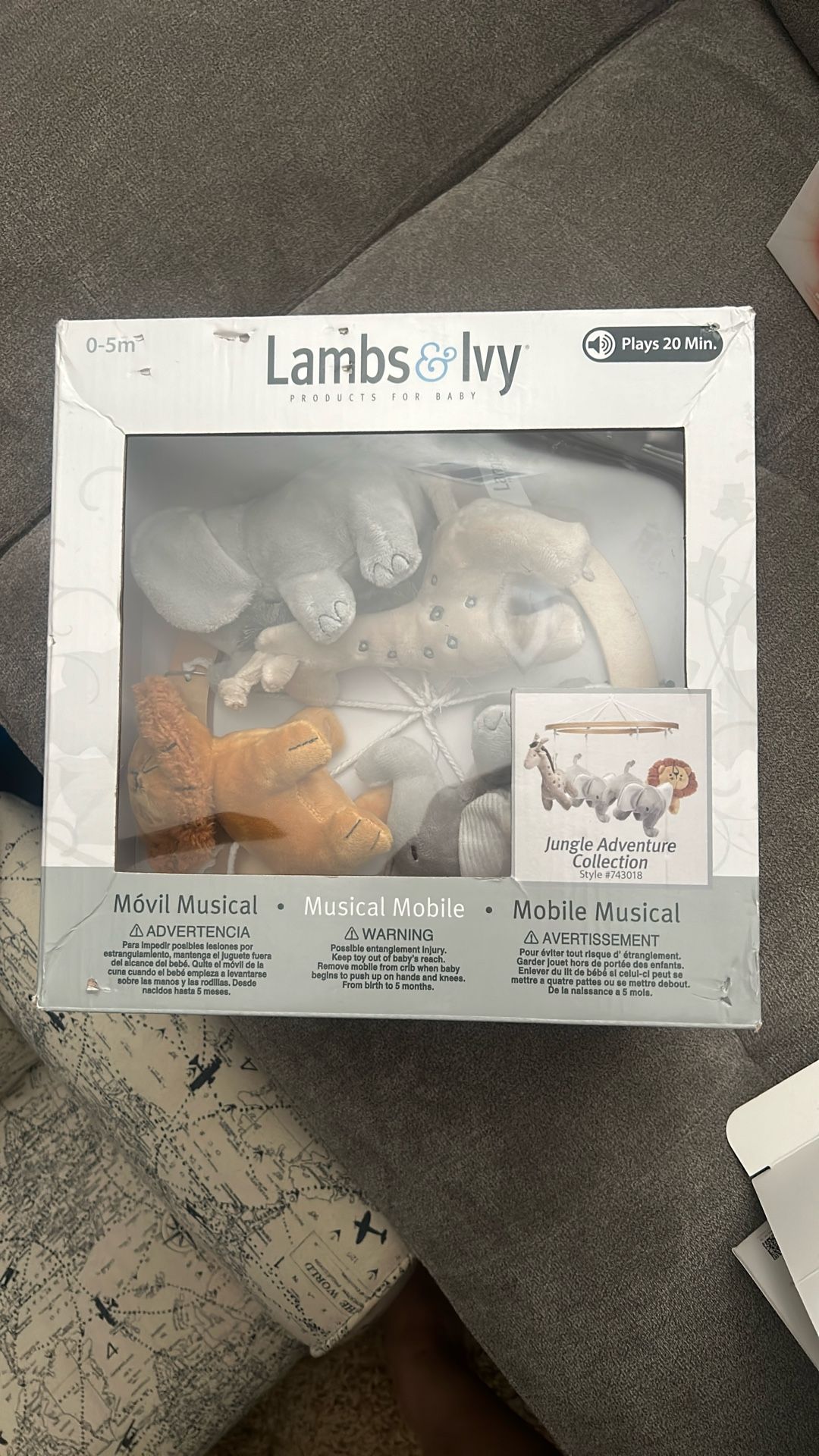 Lambs & Ivy Happy Jungle Musical Baby Crib Mobile Safari Animals Soother Toy