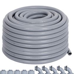 Liquid-Tight Conduit 50 ft and 10 Pieces of Connector Kit, Electrical Conduit 1/2 50ft w/UL Certification, Flexible Conduit with 5 Straight and 5 90-D