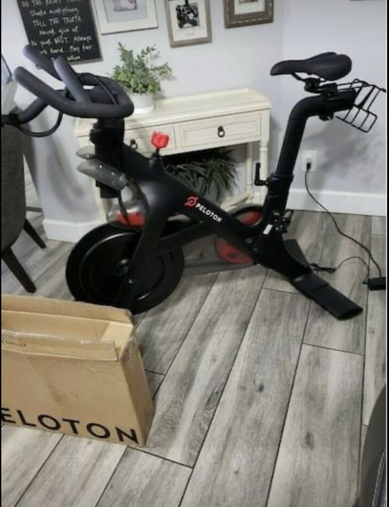 Peloton Gen 3 bike with heart monitor, dumbbells, mat and earbuds