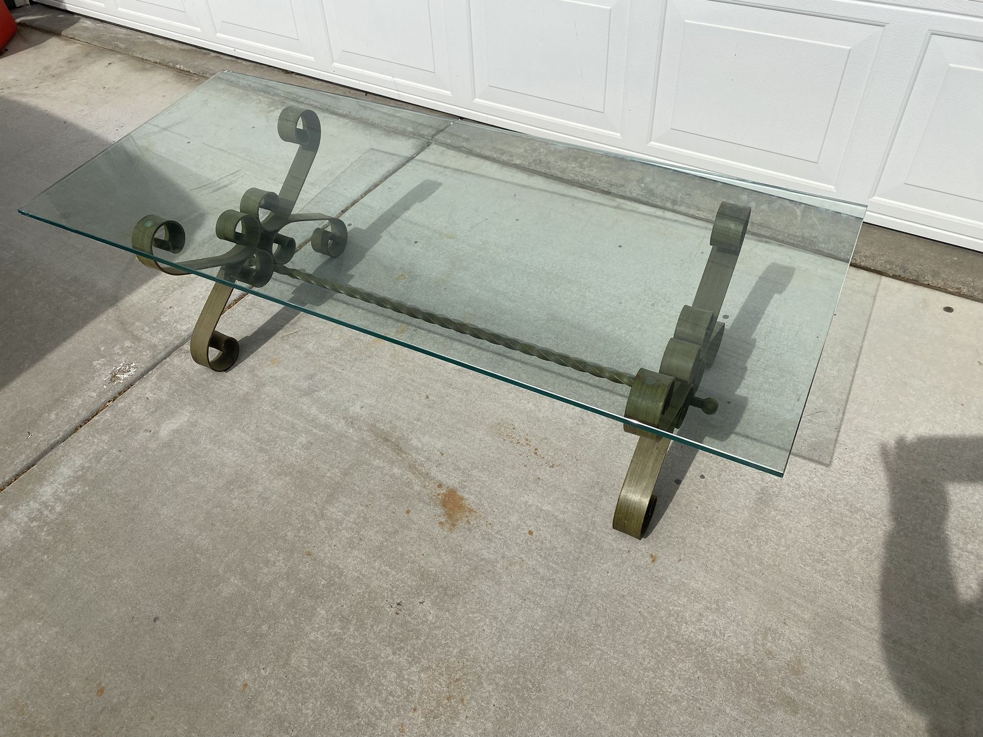 Mid Century Wrought Iron Glass Coffee Table