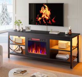 55 in. TV Stand with Electric Fireplace LED Gaming Entertainment Center with Open Shelves for 65 in. TVs