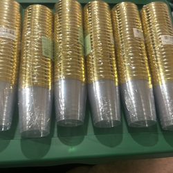 150 Clear 10oz Plastic Gold Rim Cups