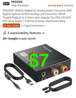 PROZOR 192KHz Digital to Analog Audio Converter DAC Digital Optical to RCA Analog L/R Converter, SPDIF Toslink Optical to 3.5mm Jack Adapter for PS3 H