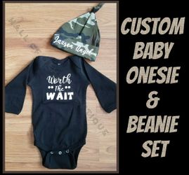 Baby birthday, Baby arrival, baby onesie and beanie set, outfit