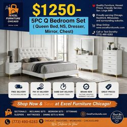 🌺 FREE DELIVERY 🌺Brand New 5PC Queen Size Bedroom Set ( Queen Bedframe, NS, Dresser, Mirror, Chest)